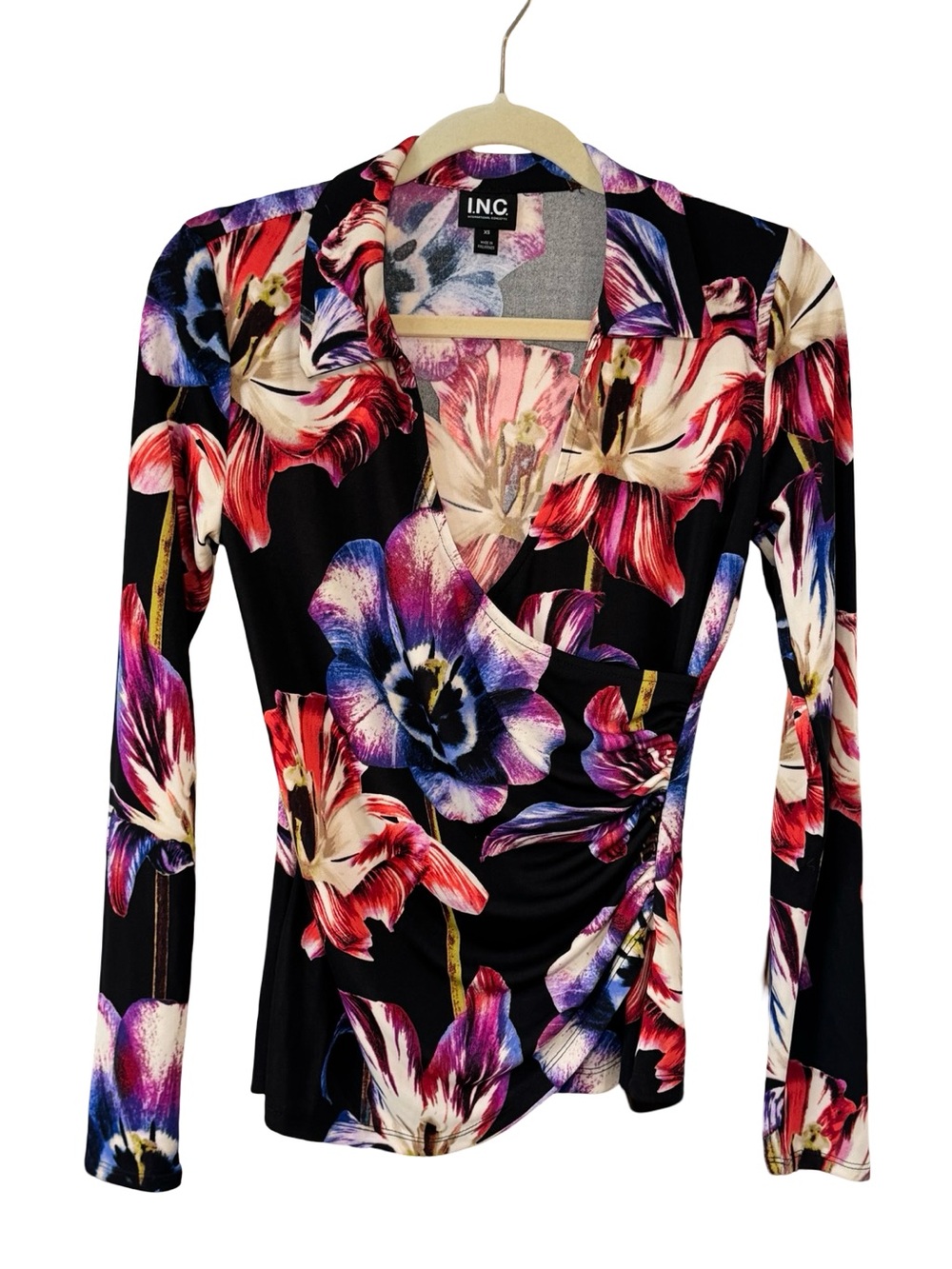 πβͺοΈ INC International Concepts Black Floral Wrap-Style Long Sleeve Top βͺοΈπ